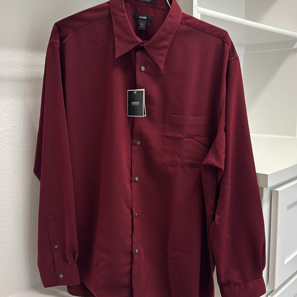 NWT Alfani Micotrend Men XXL Long Sleeve Button Down Burgundy Color Dress Shirt - Picture 14 of 14